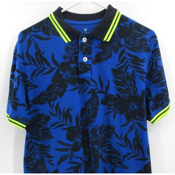 American Eagle Outfitters Other - AMERICAN EAGLE SHORT SLEEVE POLO SHIRT Men's Size Medium BLUE TROPICAL FLORAL